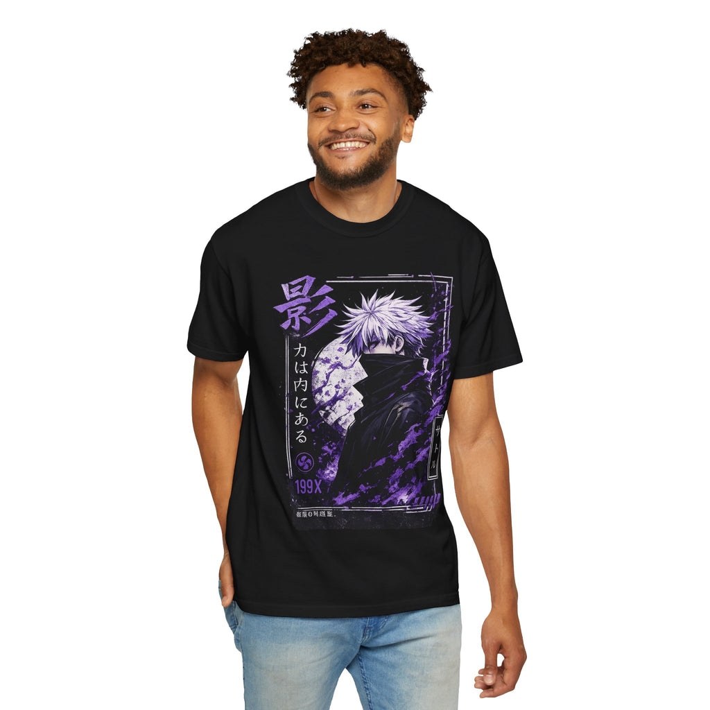 Anime Shadow Graphic T-Shirt — Purple Manga Character Tee