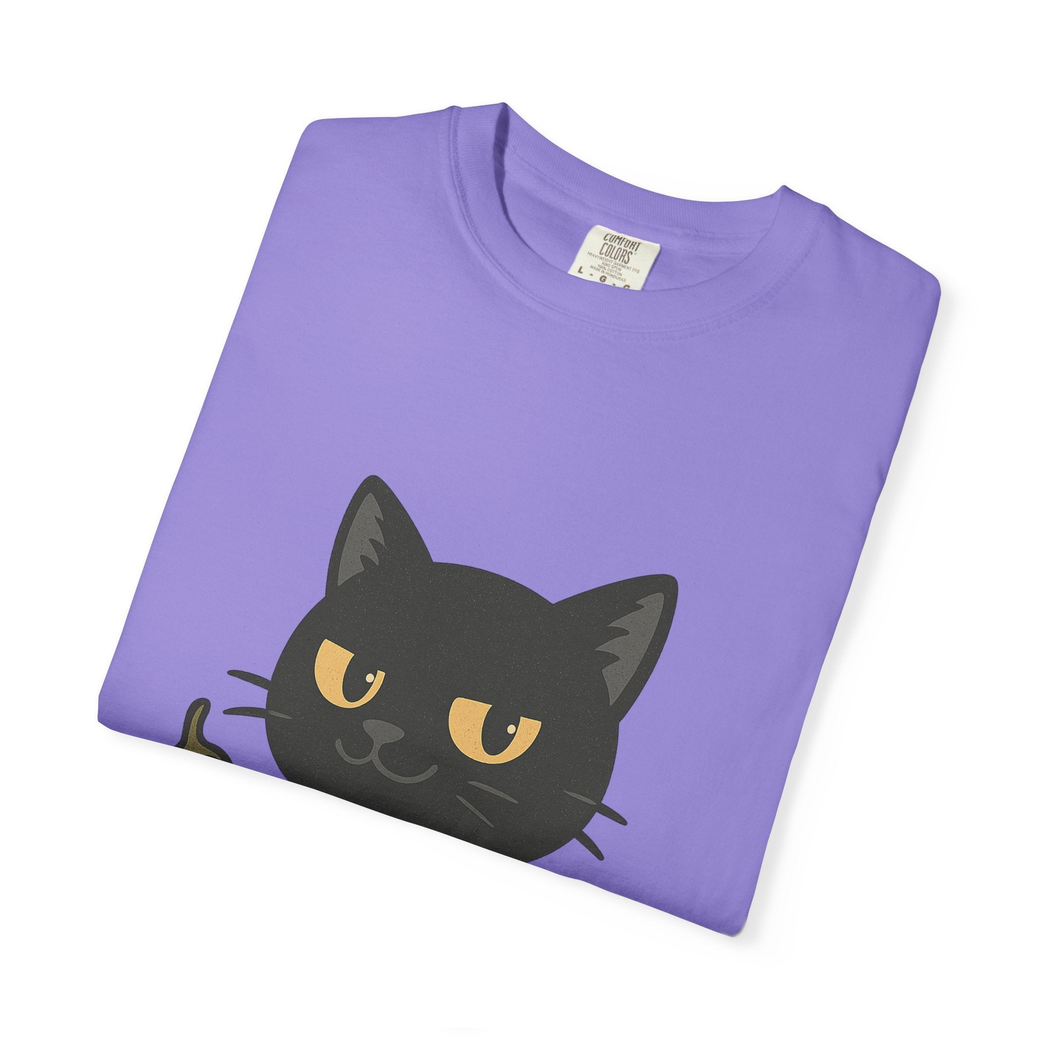 Black Cat Holding Hot Sauce T-Shirt — Cute Spicy Cat Graphic Tee
