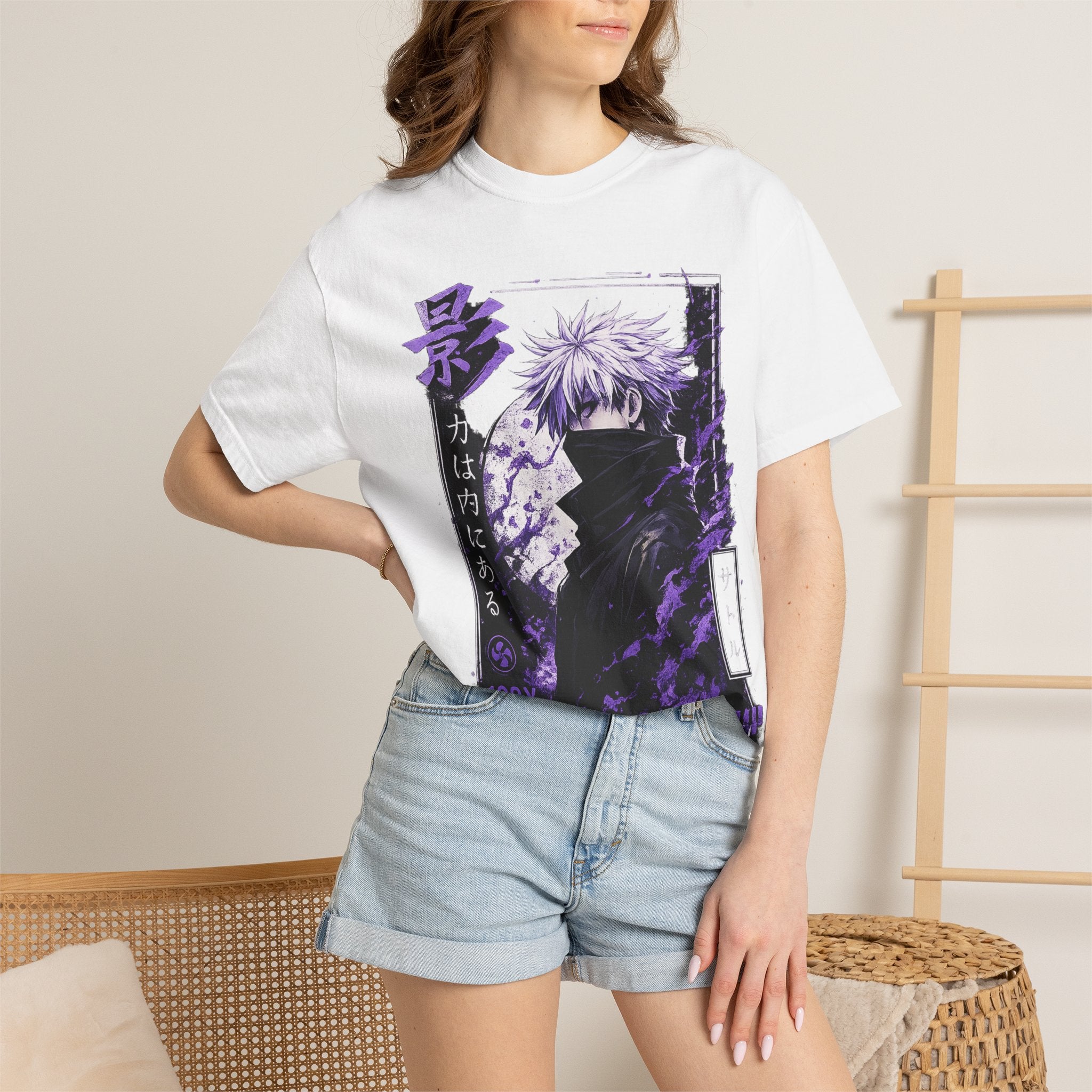 Anime Shadow Graphic T-Shirt — Purple Manga Character Tee