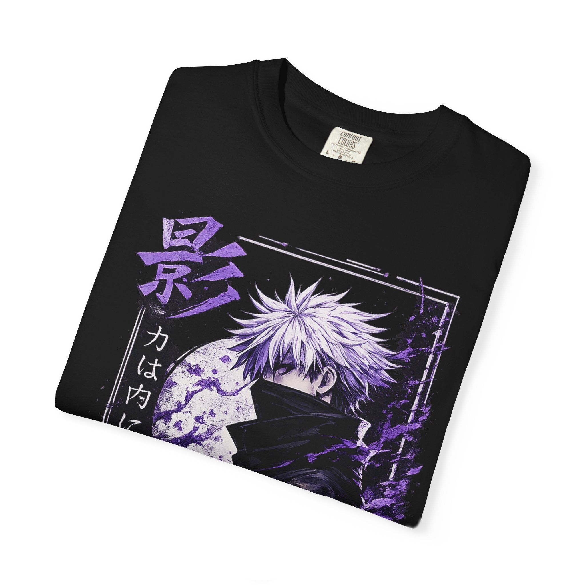Anime Shadow Graphic T-Shirt — Purple Manga Character Tee
