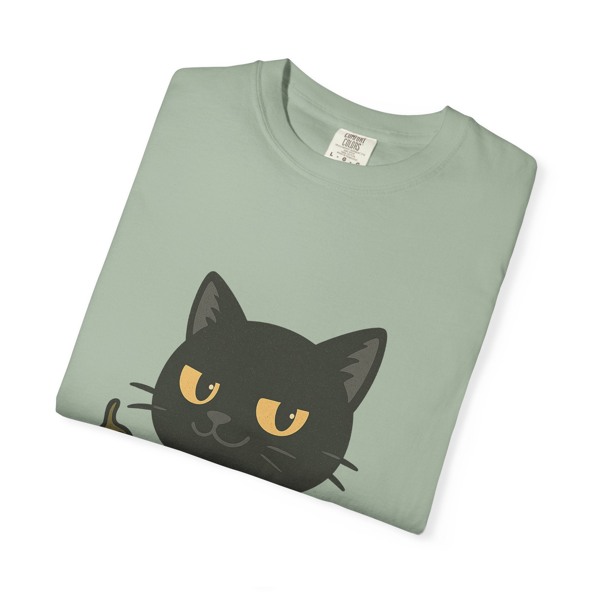 Black Cat Holding Hot Sauce T-Shirt — Cute Spicy Cat Graphic Tee