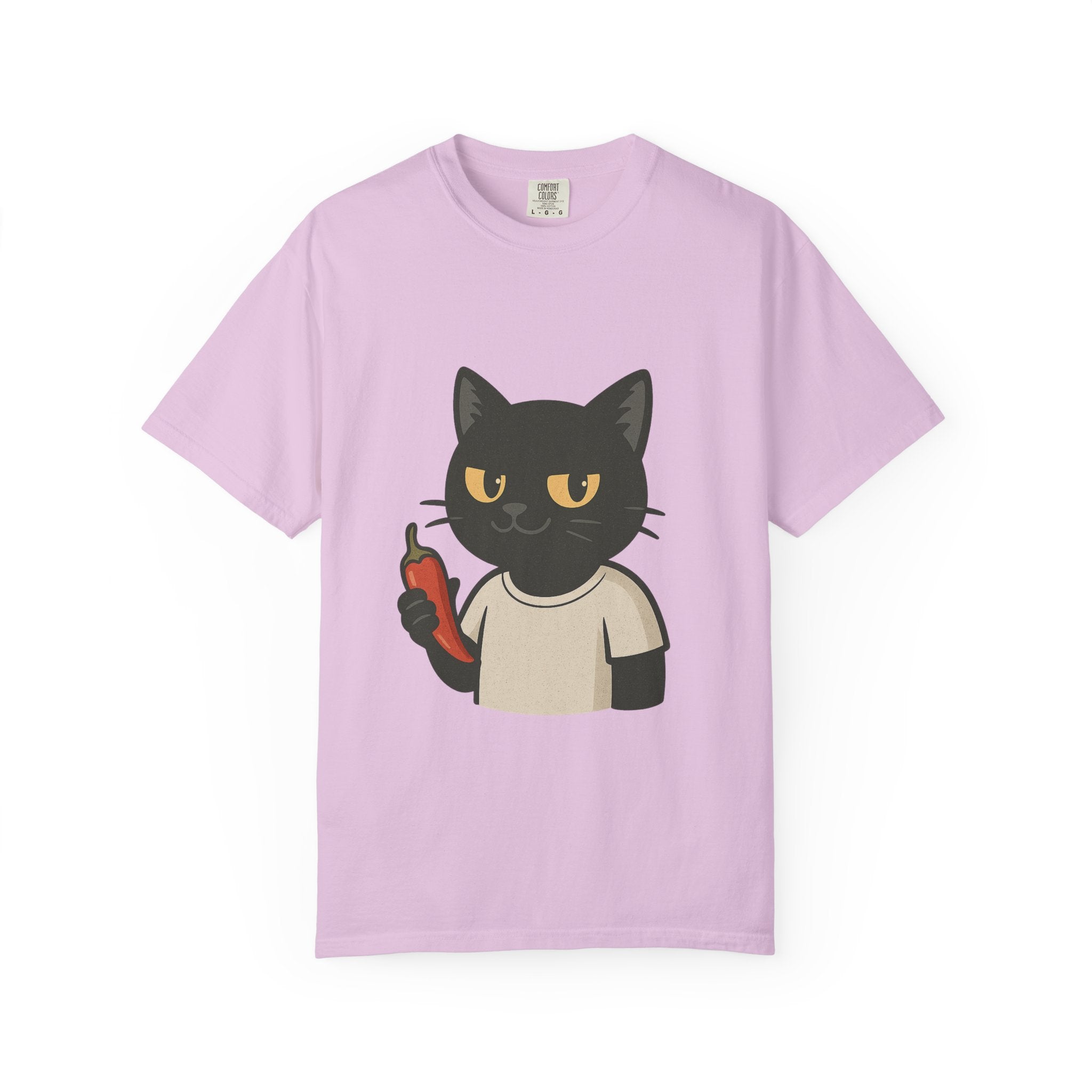 Black Cat Holding Hot Sauce T-Shirt — Cute Spicy Cat Graphic Tee