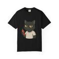 Black Cat Holding Hot Sauce T-Shirt — Cute Spicy Cat Graphic Tee