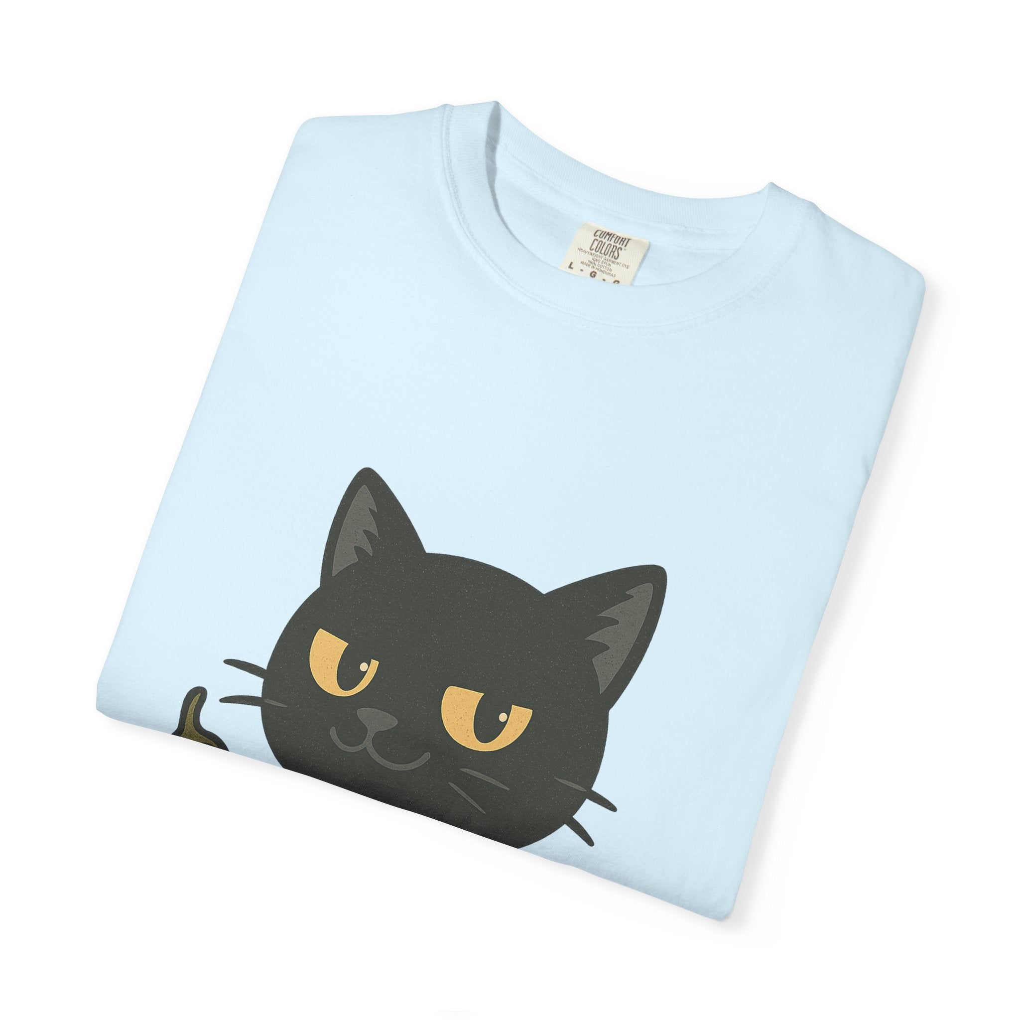 Black Cat Holding Hot Sauce T-Shirt — Cute Spicy Cat Graphic Tee