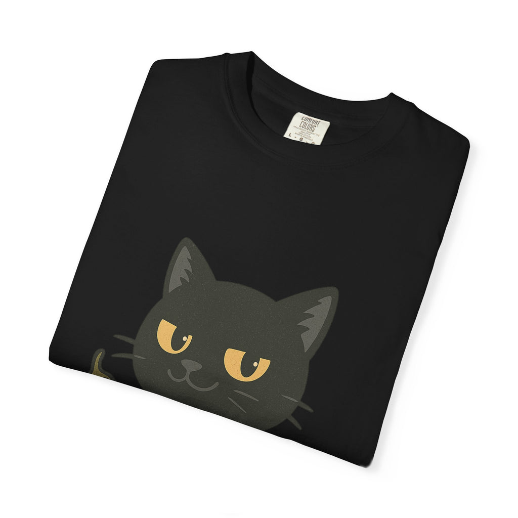 Black Cat Holding Hot Sauce T-Shirt — Cute Spicy Cat Graphic Tee