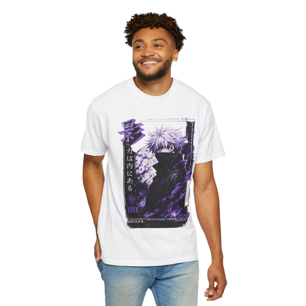 Anime Shadow Graphic T-Shirt — Purple Manga Character Tee