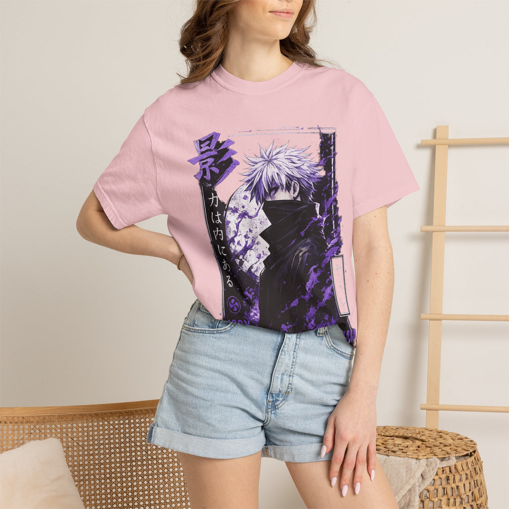 Anime Shadow Graphic T-Shirt — Purple Manga Character Tee