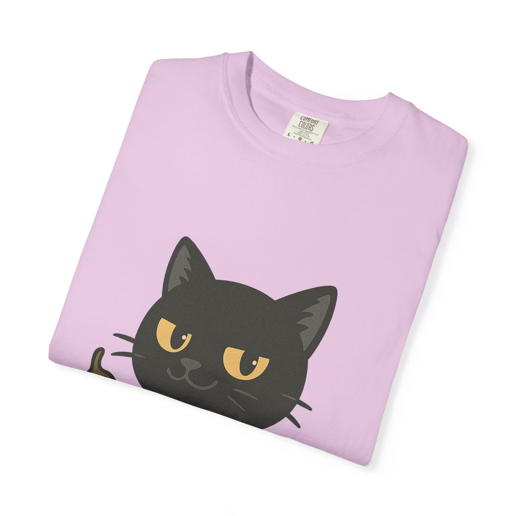 Black Cat Holding Hot Sauce T-Shirt — Cute Spicy Cat Graphic Tee