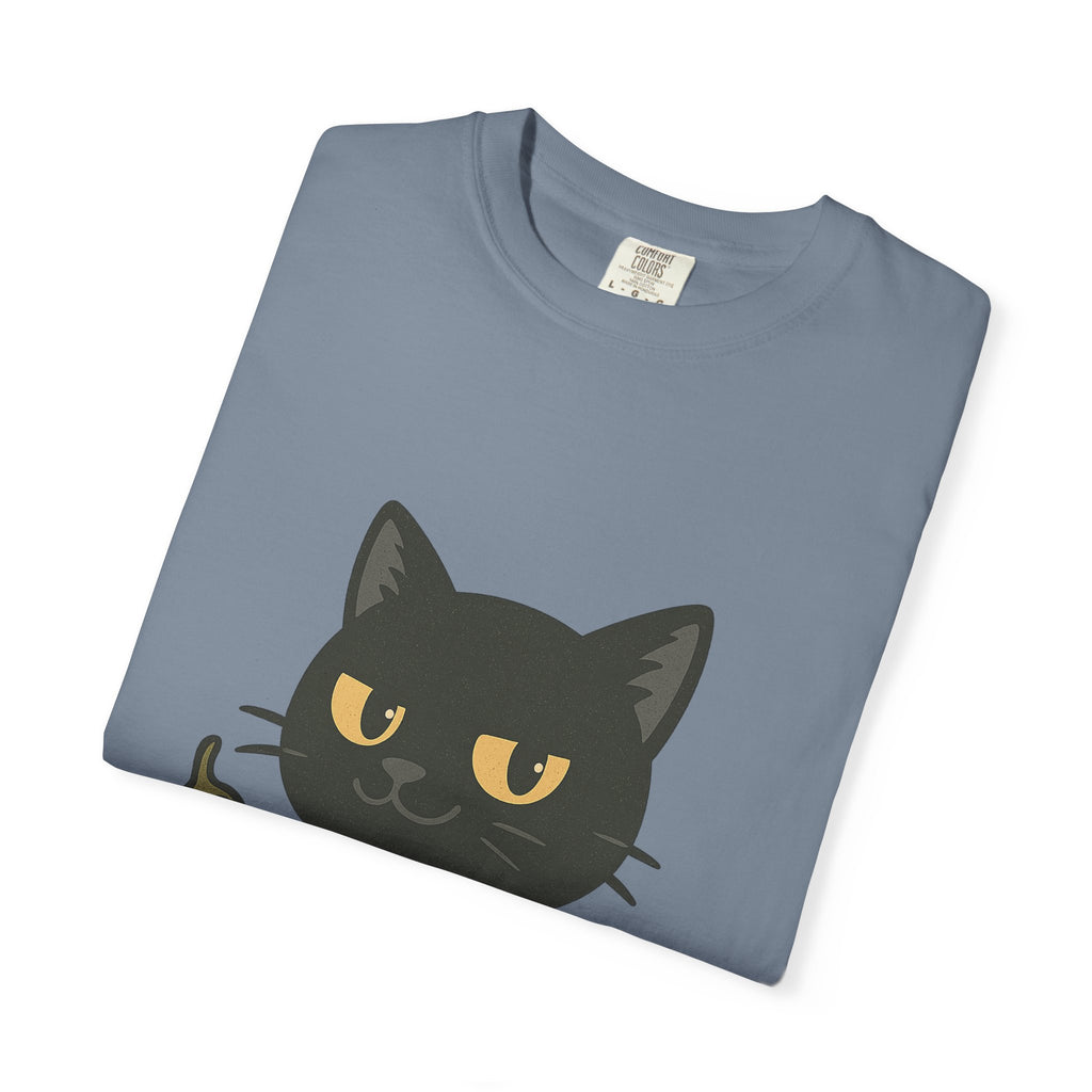 Black Cat Holding Hot Sauce T-Shirt — Cute Spicy Cat Graphic Tee