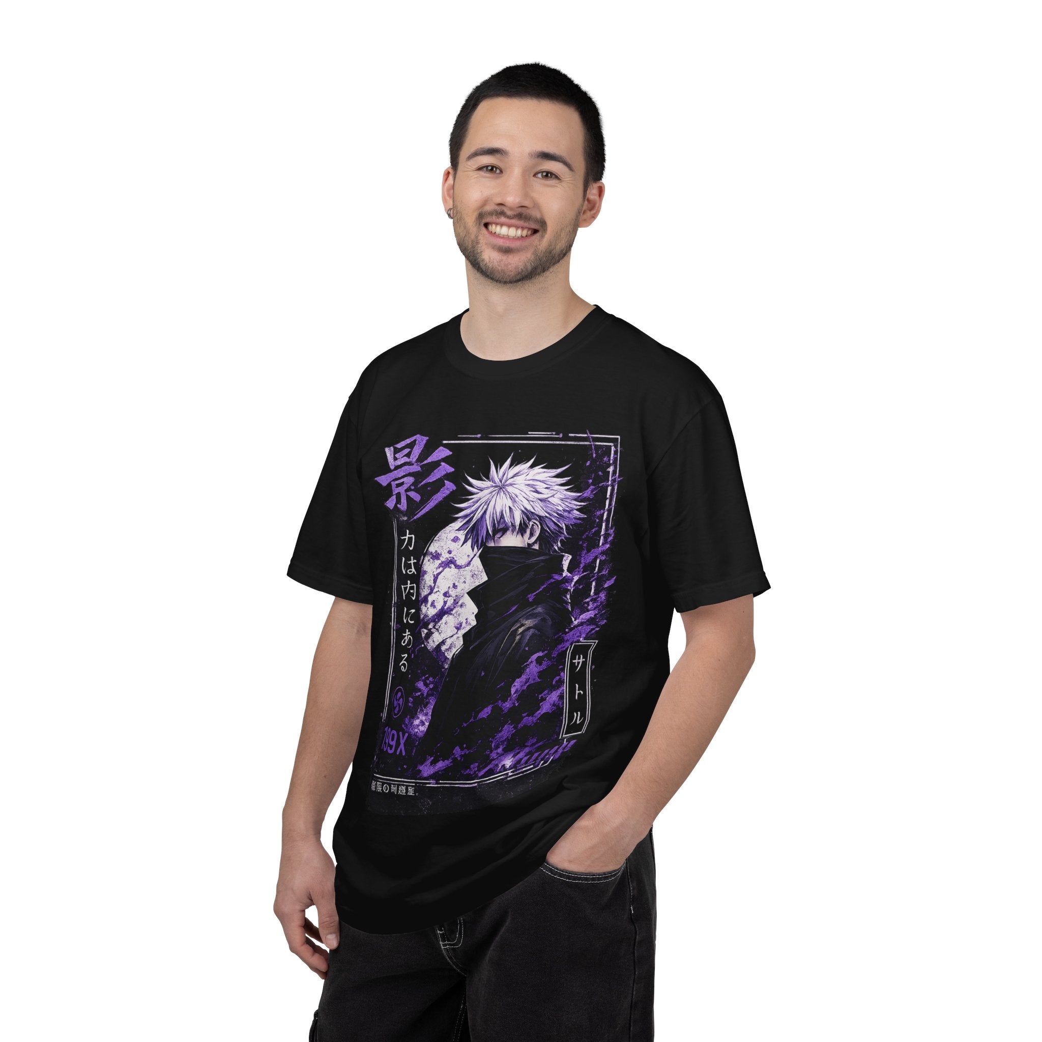 Anime Shadow Graphic T-Shirt — Purple Manga Character Tee