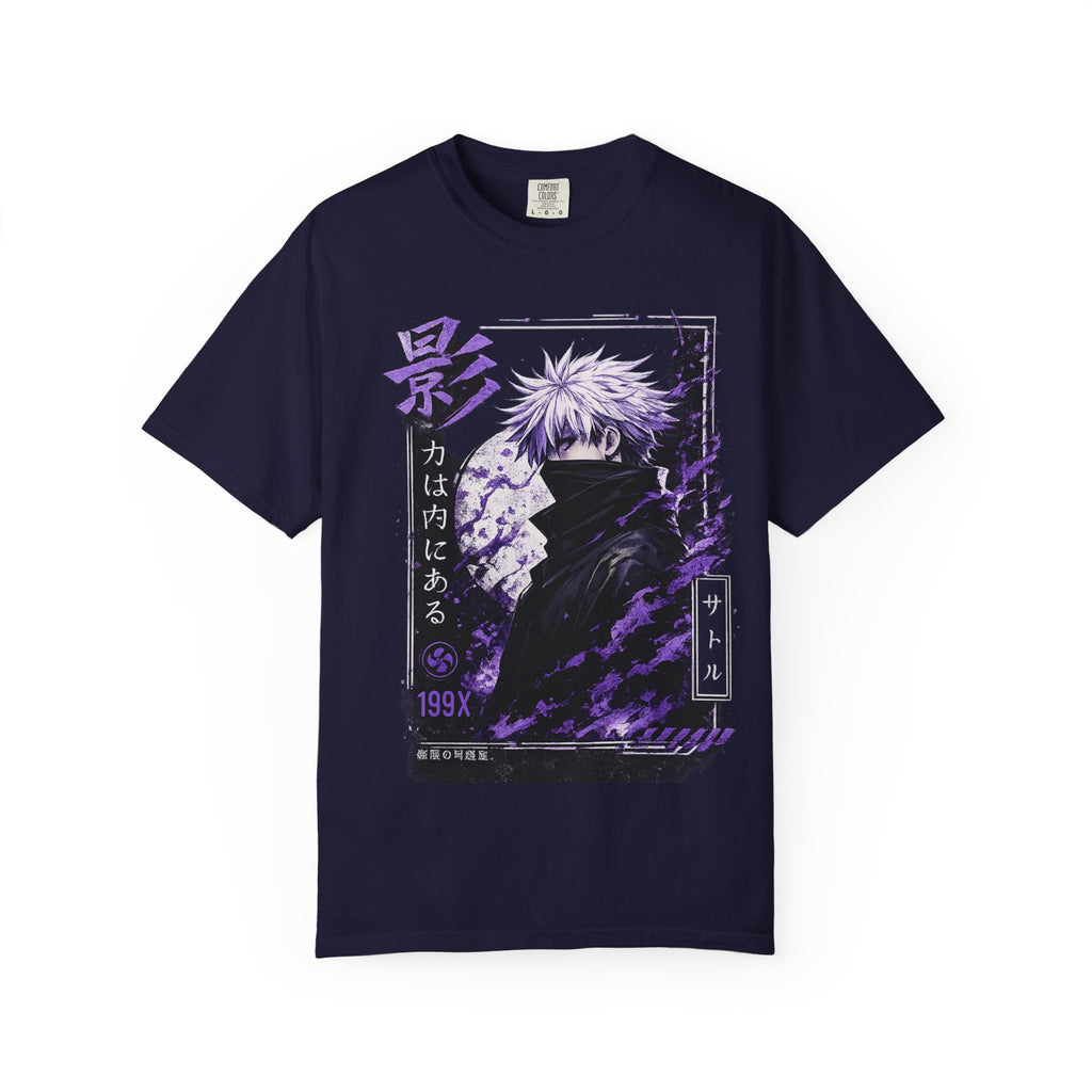 Anime Shadow Graphic T-Shirt — Purple Manga Character Tee