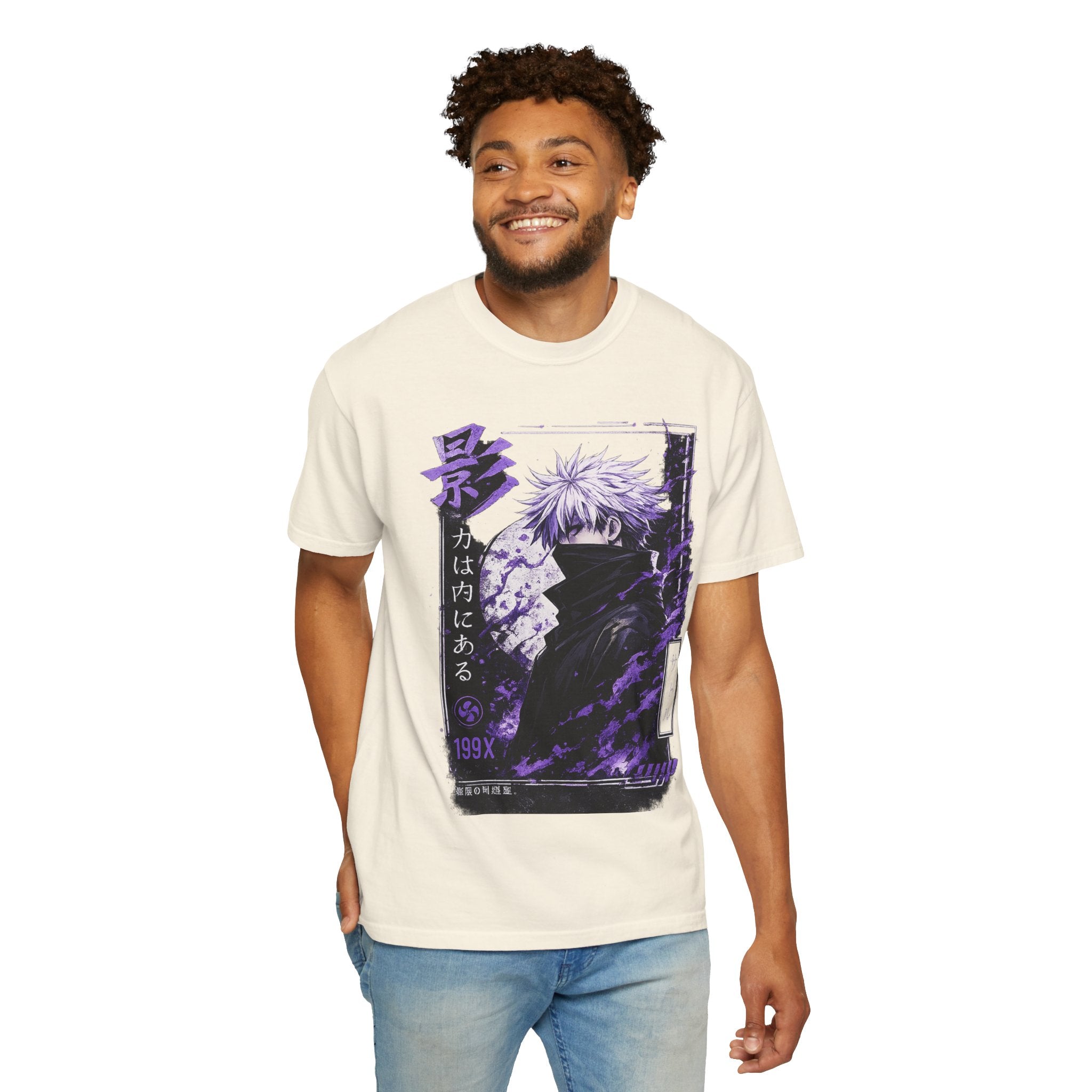 Anime Shadow Graphic T-Shirt — Purple Manga Character Tee
